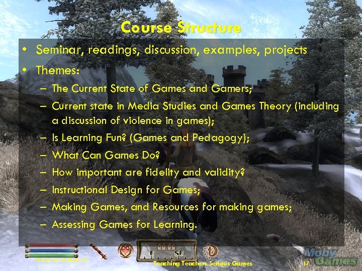 Course Structure • Seminar, readings, discussion, examples, projects • Themes: – The Current State