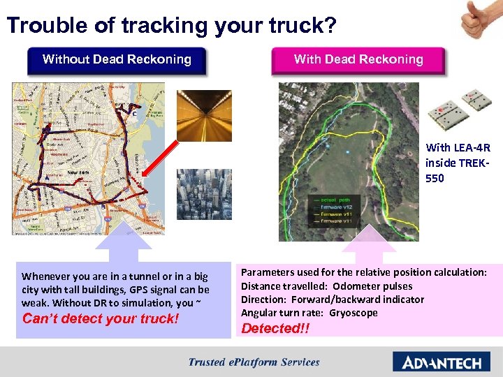 Trouble of tracking your truck? Without Dead Reckoning With LEA-4 R inside TREK 550