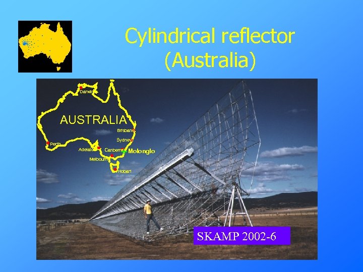 Cylindrical reflector (Australia) Darwin AUSTRALIA Brisbane Sydney Perth Adelaide + Molonglo Canberra Melbourne Hobart