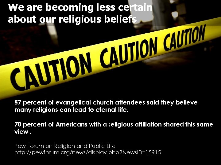 We are becoming less certain about our religious beliefs 57 percent of evangelical church