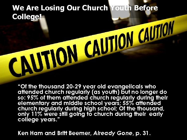 We Are Losing Our Church Youth Before College! “Of the thousand 20 -29 year
