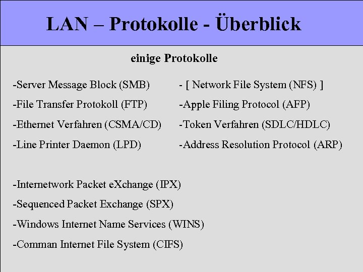 LAN – Protokolle - Überblick einige Protokolle -Server Message Block (SMB) - [ Network