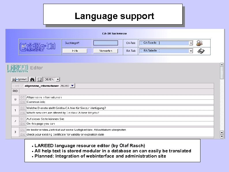 Language support LAREED language resource editor (by Olaf Rasch) All help text is stored