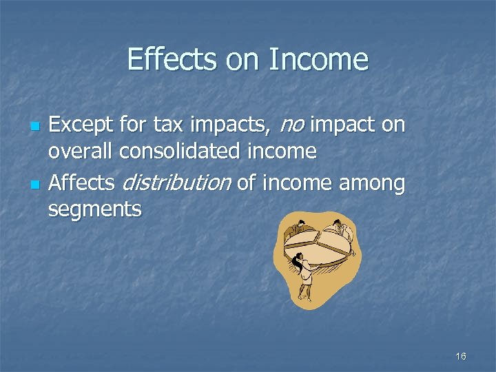 Effects on Income n n Except for tax impacts, no impact on overall consolidated