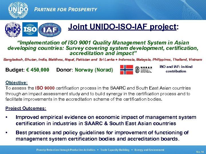 Joint UNIDO-ISO-IAF project: “Implementation of ISO 9001 Quality Management System in Asian developing countries: