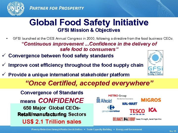 Global Food Safety Initiative GFSI Mission & Objectives • GFSI launched at the CIES