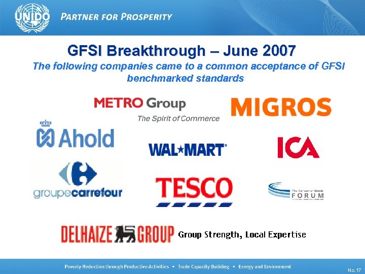 GFSI Breakthrough – June 2007 The following companies came to a common acceptance of