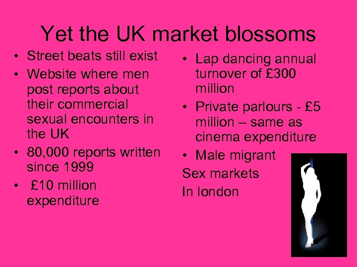 Yet the UK market blossoms • Street beats still exist • Website where men
