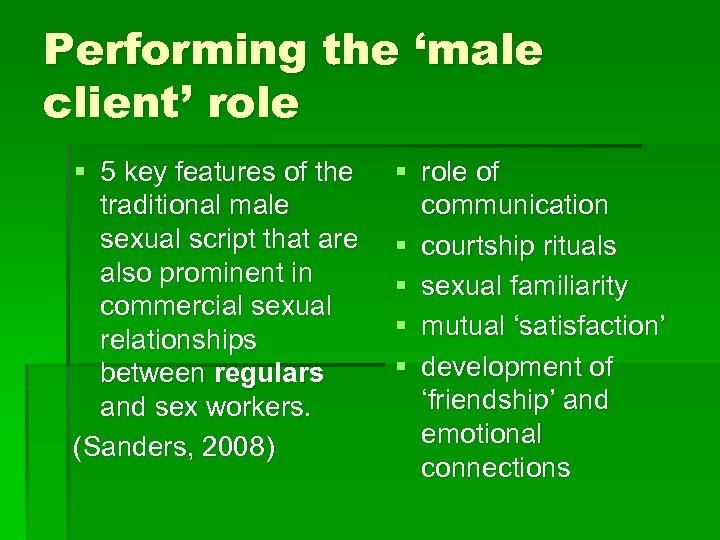 Performing the ‘male client’ role § 5 key features of the traditional male sexual