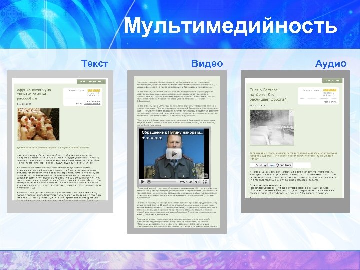 Мультимедийность Текст Видео Аудио 