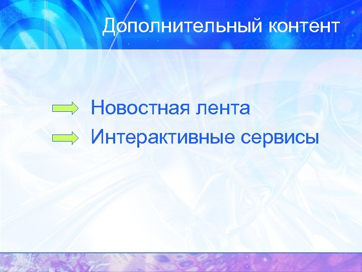 Дополнительный контент Новостная лента Интерактивные сервисы 