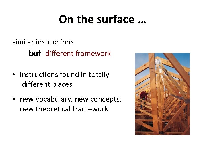 On the surface … similar instructions but different framework • instructions found in totally