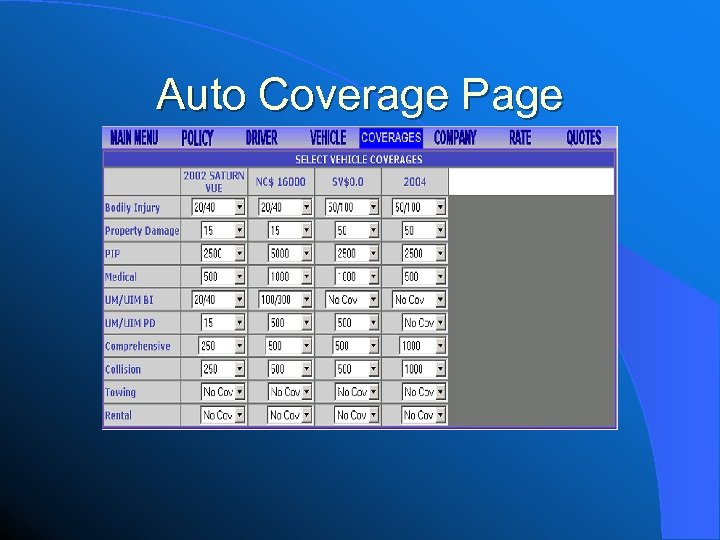 Auto Coverage Page 