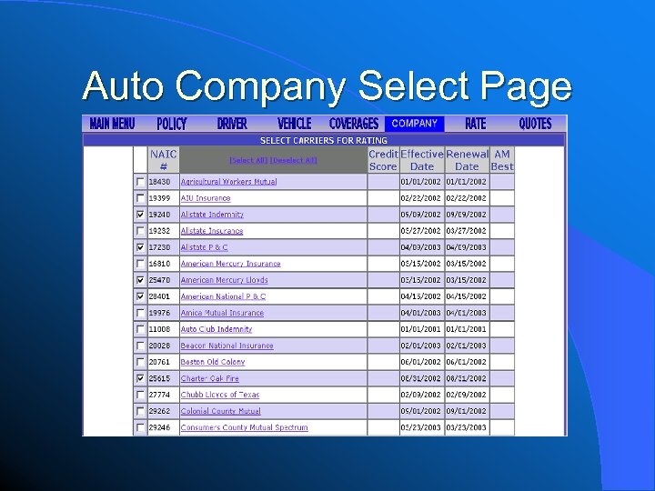 Auto Company Select Page 
