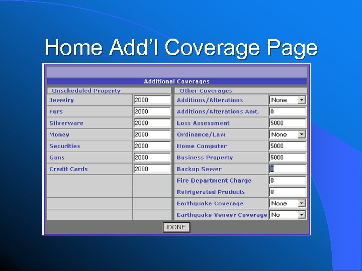 Home Add’l Coverage Page 