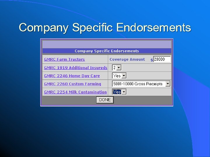 Company Specific Endorsements 
