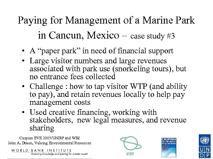 Paying for Management of a Marine Park in Cancun, Mexico – case study #3