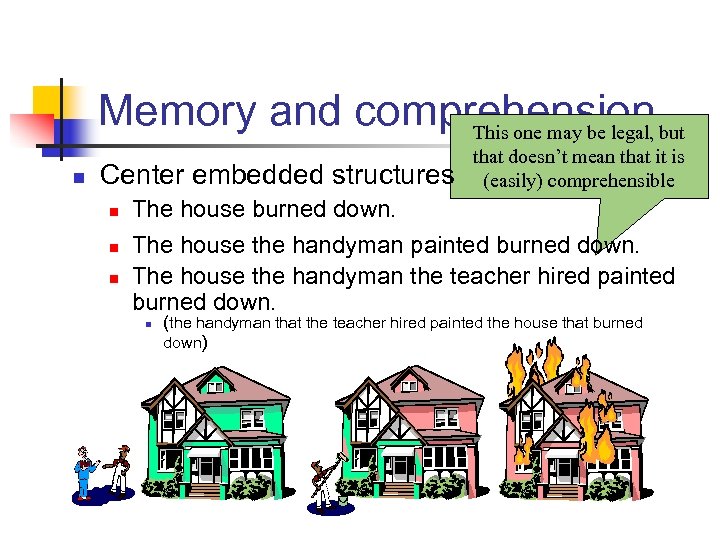 Memory and comprehension but This one may be legal, n Center embedded structures n