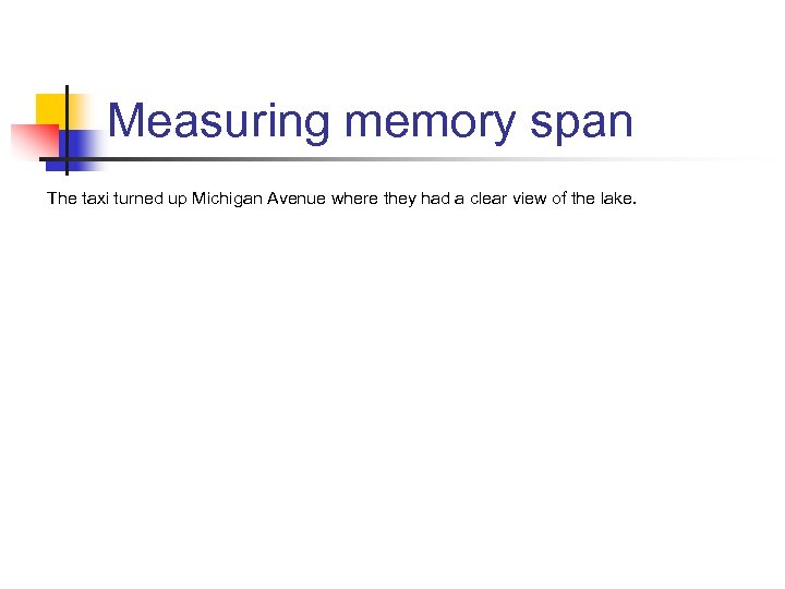 Measuring memory span The taxi turned up Michigan Avenue where they had a clear