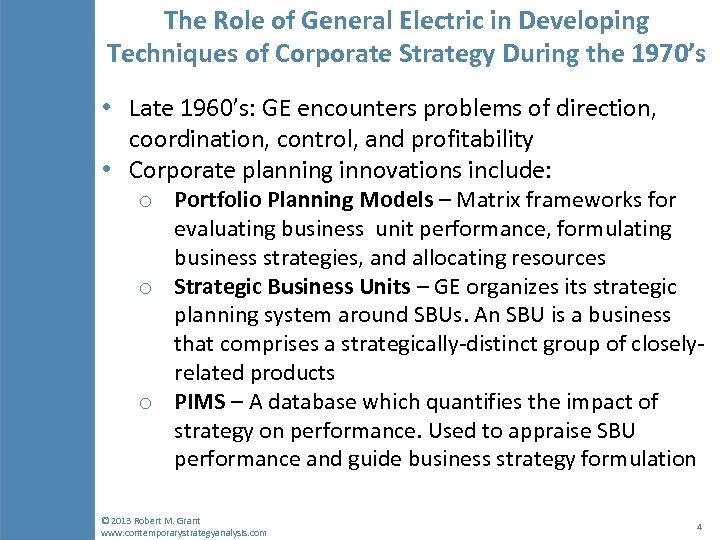 The Role of General Electric in Developing Techniques of Corporate Strategy During the 1970’s