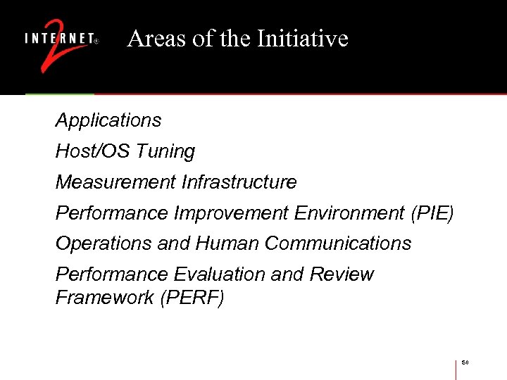 Areas of the Initiative Applications Host/OS Tuning Measurement Infrastructure Performance Improvement Environment (PIE) Operations