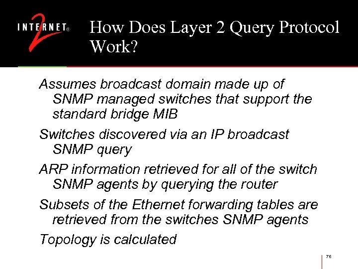 How Does Layer 2 Query Protocol Work? Assumes broadcast domain made up of SNMP