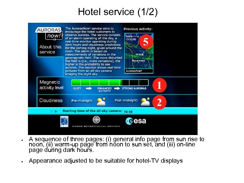 Hotel service (1/2) ● ● A sequence of three pages: (i) general info page