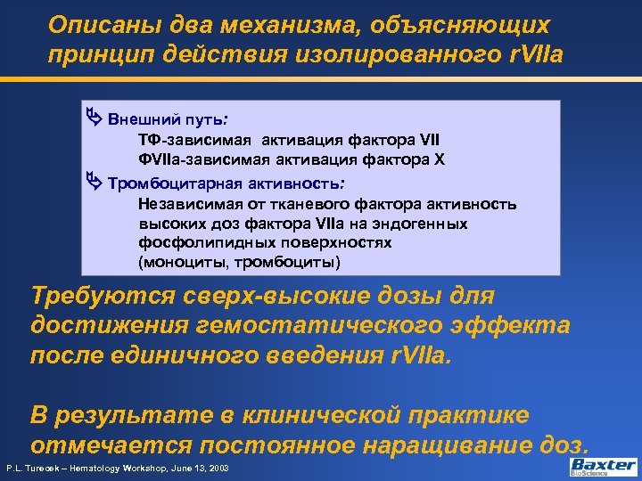 Описаны два механизма, объясняющих принцип действия изолированного r. VIIa Внешний путь: ТФ-зависимая активация фактора