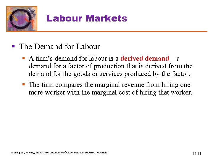 Labour Markets § The Demand for Labour § A firm’s demand for labour is