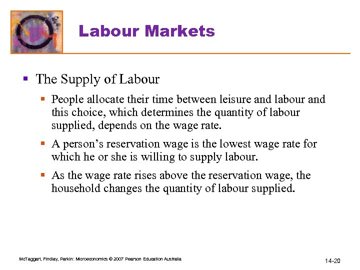 Labour Markets § The Supply of Labour § People allocate their time between leisure