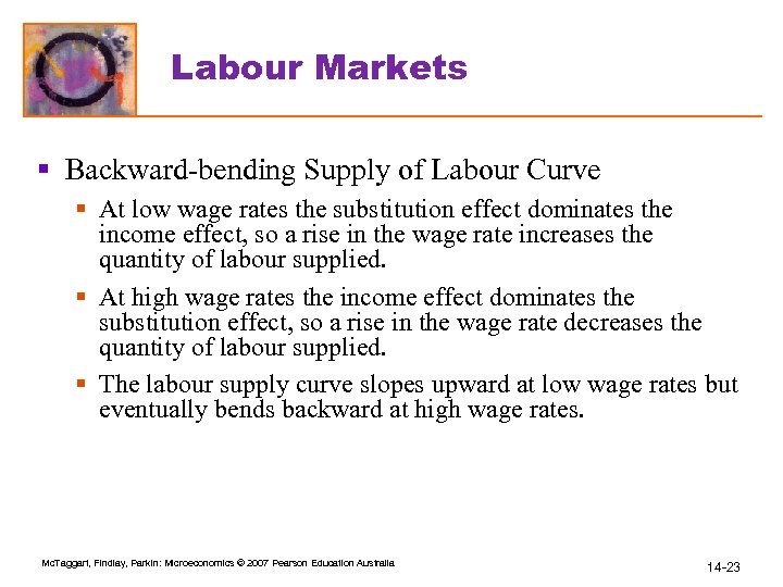 Labour Markets § Backward-bending Supply of Labour Curve § At low wage rates the