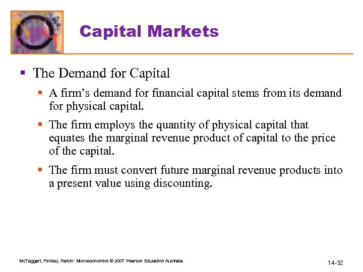 Capital Markets § The Demand for Capital § A firm’s demand for financial capital