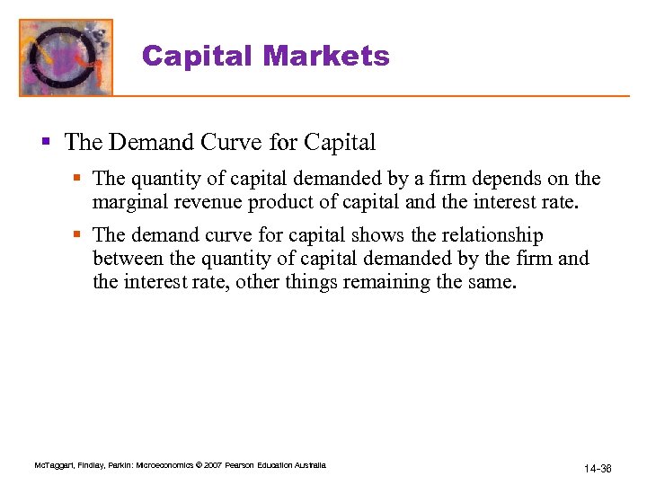 Capital Markets § The Demand Curve for Capital § The quantity of capital demanded