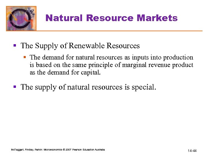 Natural Resource Markets § The Supply of Renewable Resources § The demand for natural