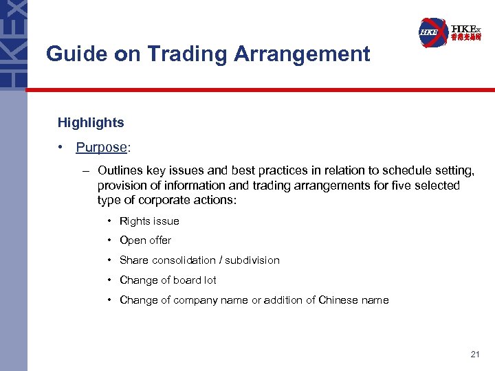 Guide on Trading Arrangement Highlights • Purpose: – Outlines key issues and best practices