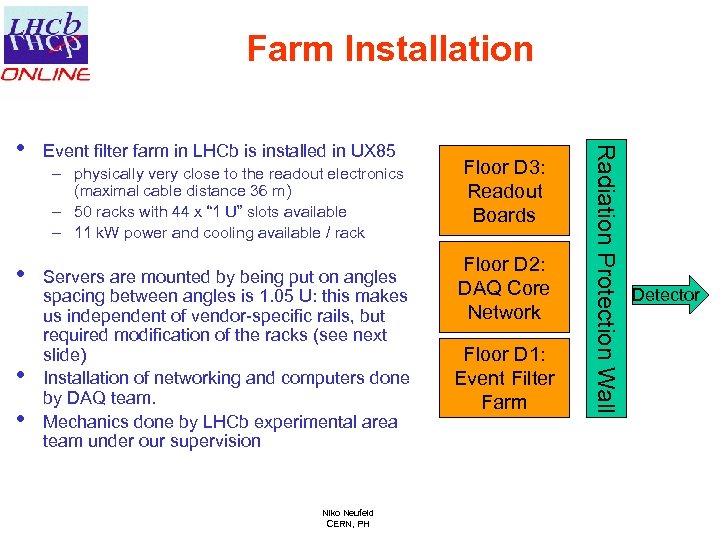 Farm Installation Event filter farm in LHCb is installed in UX 85 – physically