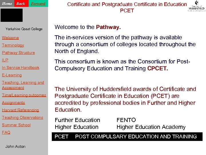 Home Back Forward Yorkshire Coast College Welcome Terminology Pathway Structure ILP In Service Handbook