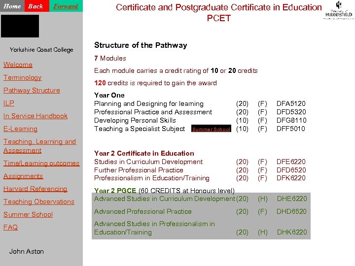 Home Back Forward Yorkshire Coast College Welcome Terminology Pathway Structure ILP In Service Handbook