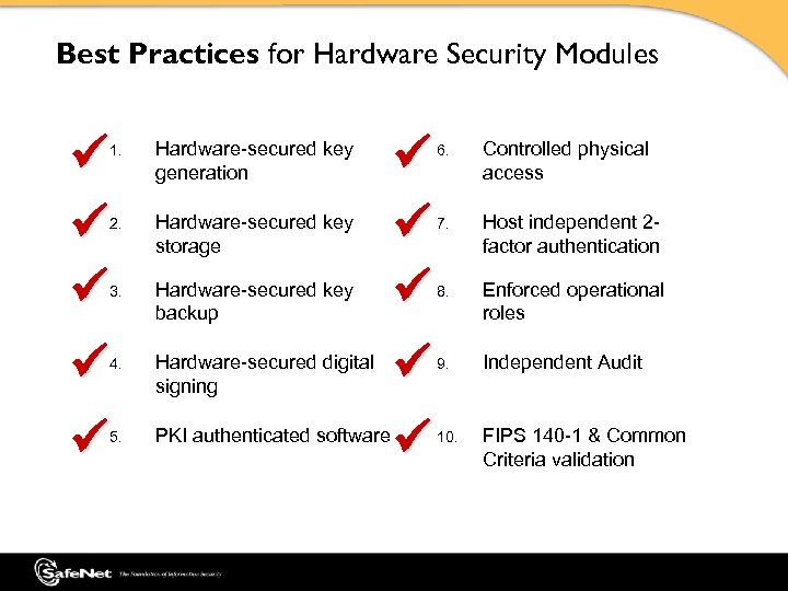 Best Practices for Hardware Security Modules 1. Hardware-secured key generation ü ü ü 2.