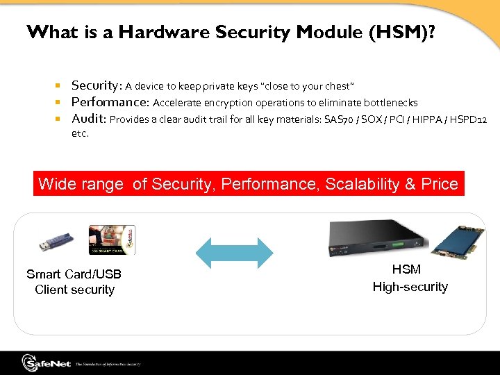 What is a Hardware Security Module (HSM)? Security: A device to keep private keys