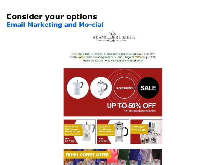 Consider your options Email Marketing and Mo-cial 