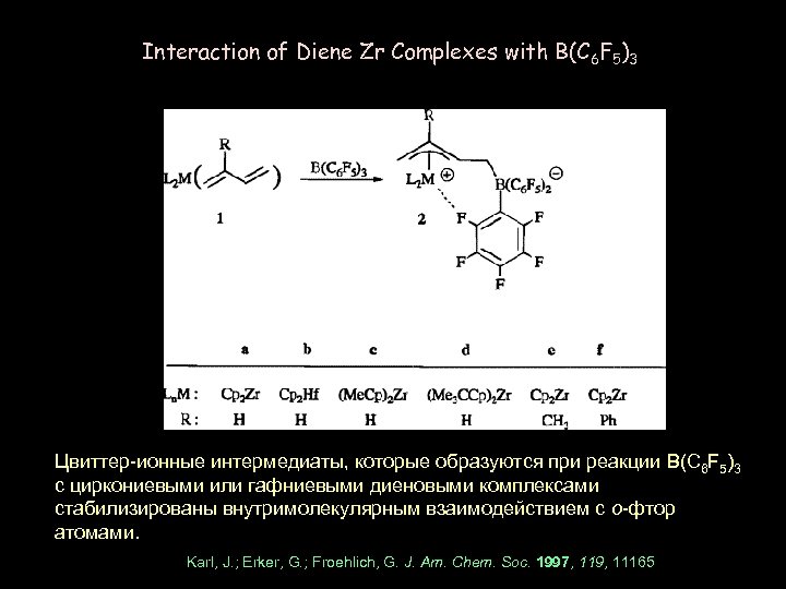 Interaction of Diene Zr Complexes with B(C 6 F 5)3 Цвиттер-ионные интермедиаты, которые образуются