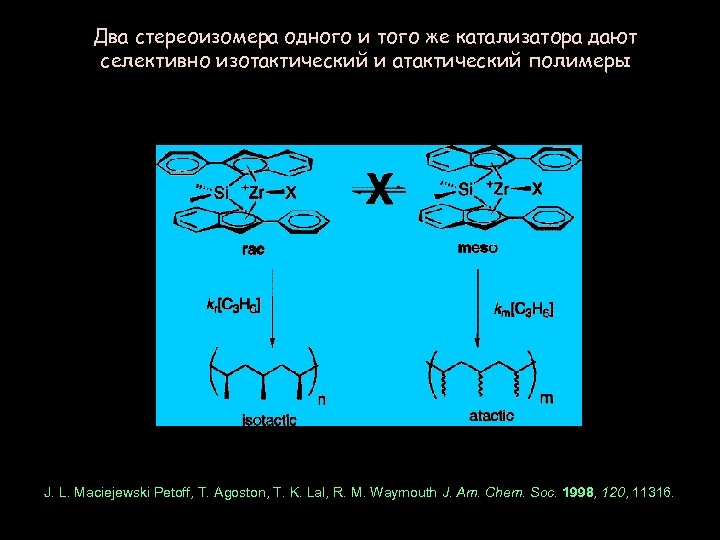 Два стереоизомера одного и того же катализатора дают селективно изотактический и атактический полимеры J.