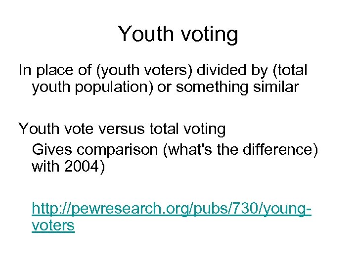 Youth voting In place of (youth voters) divided by (total youth population) or something