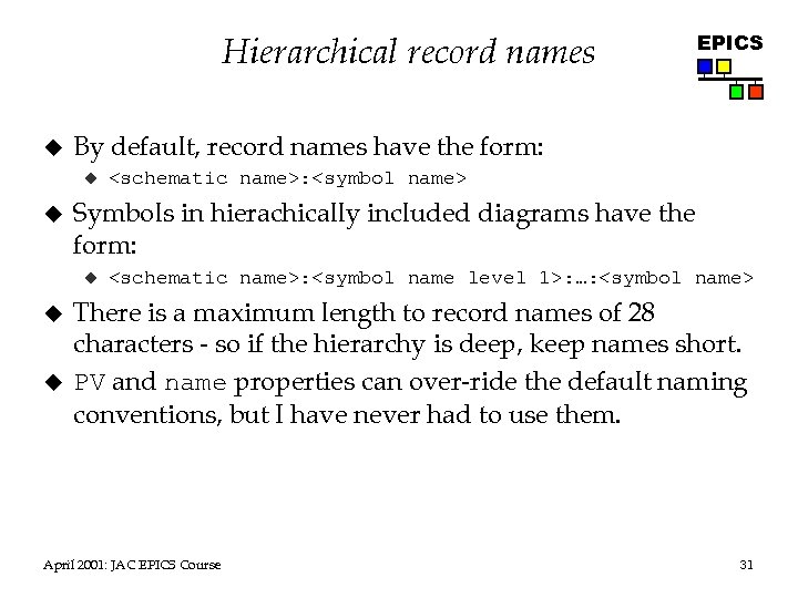 Hierarchical record names u By default, record names have the form: u u u