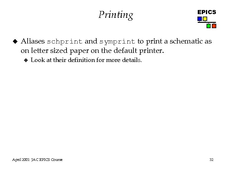 Printing u EPICS Aliases schprint and symprint to print a schematic as on letter