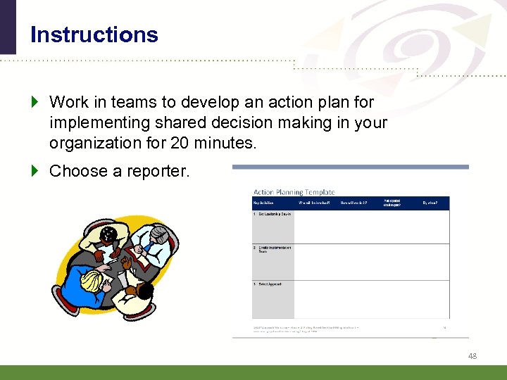 Instructions Work in teams to develop an action plan for implementing shared decision making