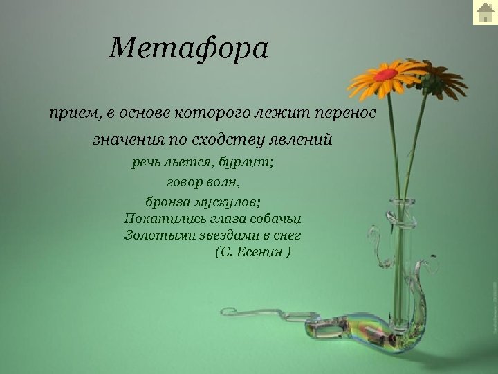 Метафора прием, в основе которого лежит перенос значения по сходству явлений речь льется, бурлит;