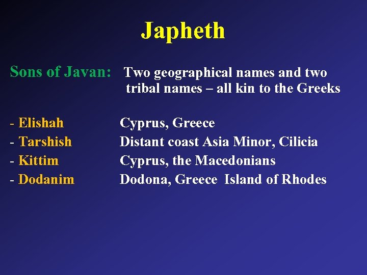 Japheth Sons of Javan: Two geographical names and two tribal names – all kin