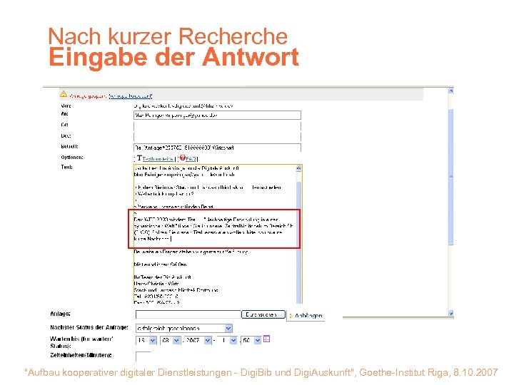 Nach kurzer Recherche Eingabe der Antwort "Aufbau kooperativer digitaler Dienstleistungen - Digi. Bib und